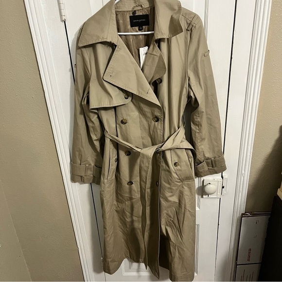 Banana Republic Factory Solid Classic Twill Trench Coat Sanded Khaki Large A2 - Picture 3 of 9